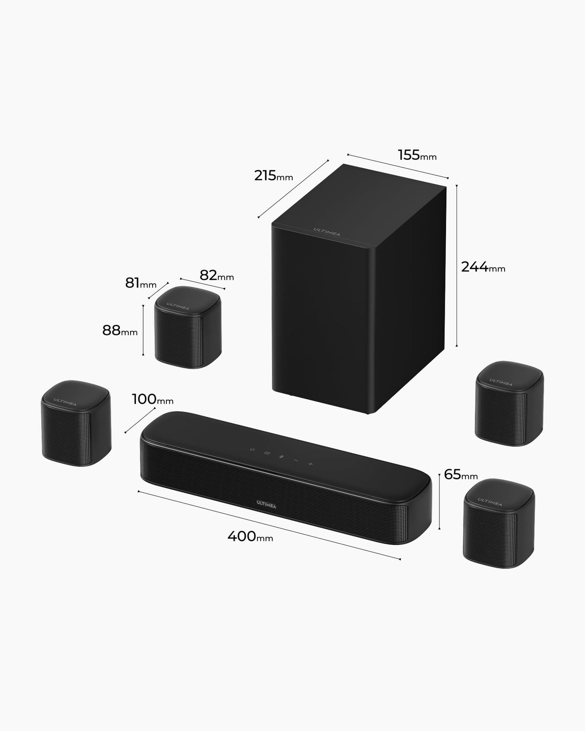 ULTIMEA 9.1ch Surround Sound System with Dolby Atmos, 2 Rear Speaker, 6.5" Wireless Subwoofer, RGB Light, App, Detachable Surround Sound System for Home Theater, Peak Power 470W, HDMI eARC, Apollo S90