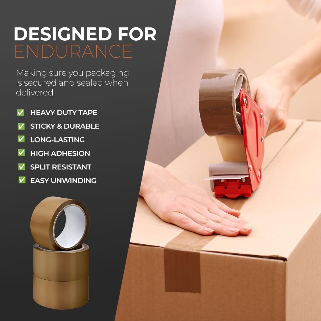 Packaging Tape, Industrial Brown Parcel Tape 3 Rolls With Low Noise - 48mm X 66m, Secure Sticky Brown Tape For Box Packaging, Moving Boxes, Packing Tape Strong For Moving House (3 rolls)