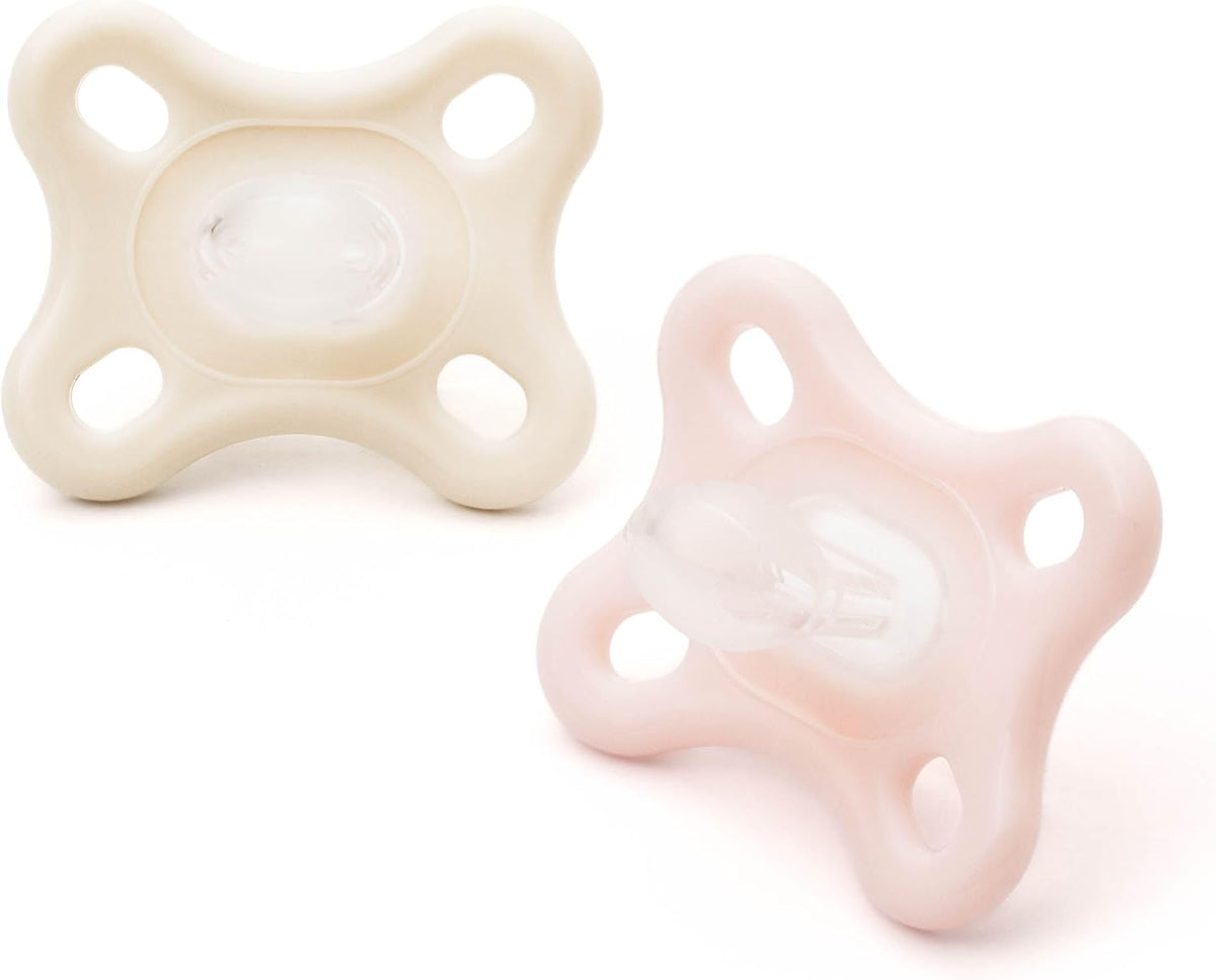 MAM Comfort Dummies, 0-3M, 2 Pack, Orthodontic Design, Pink/Cream