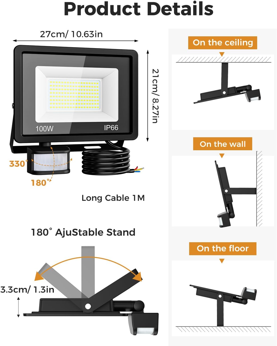 vighep Security Lights Outdoor Motion Sensor, 100W Led Pir Floodlight with Remote Control, 6500K Cold White IP66 Waterproof Outside Wall Light Mains Powered for Garage Backyard Garden Doorway