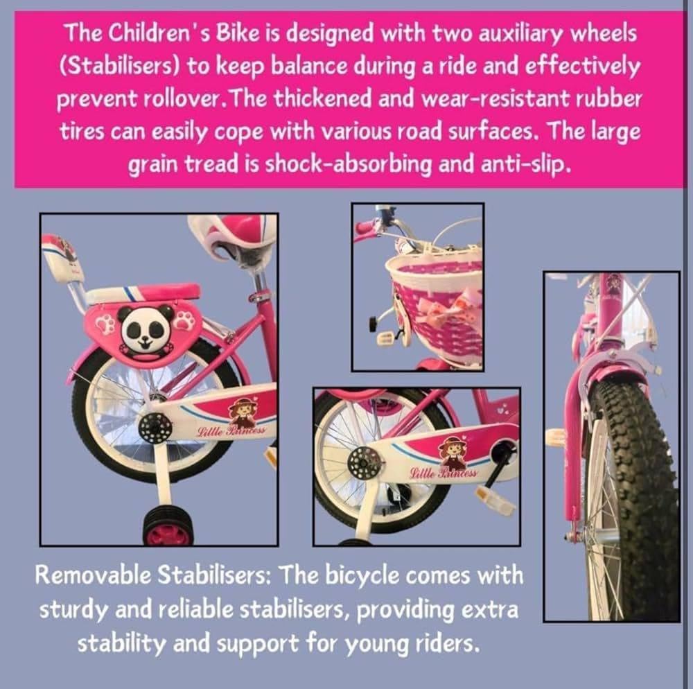 Pink Girls Bike 16" with Stabilisers, Basket & Bell — Adjustable Seat & Handlebars