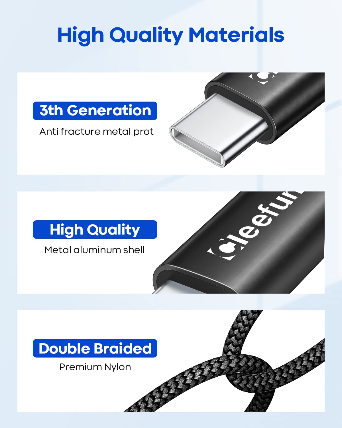 CLEEFUN 3M USB C Cable (2-Pack), Long PS5 Controller Charger Fast Charging