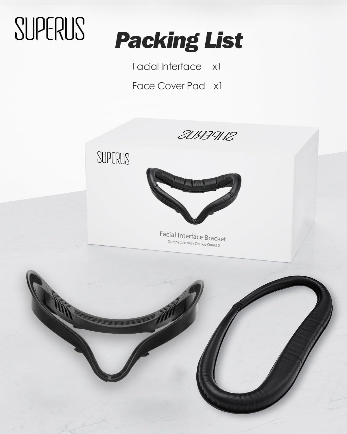 SUPERUS Facial Interface & Face Cover Pad for Oculus Quest 2, Sweat-Proof PU Foam Cushion - VR Accessories for Meta Quest 2