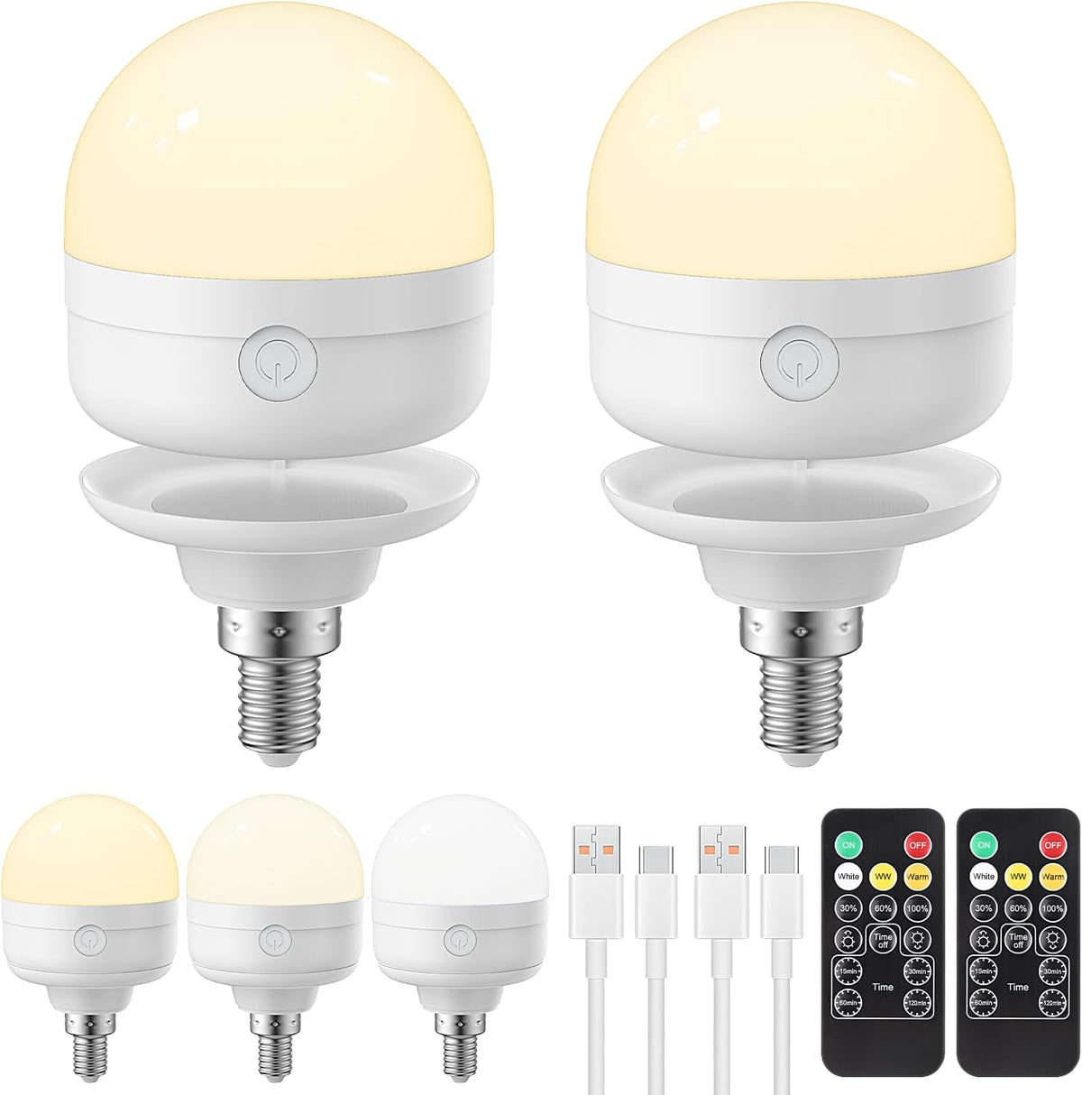 LGMCF E14 Rechargeable Light Bulb, 8W, 3 Colors, Timer, Dimmable, 2 Pack