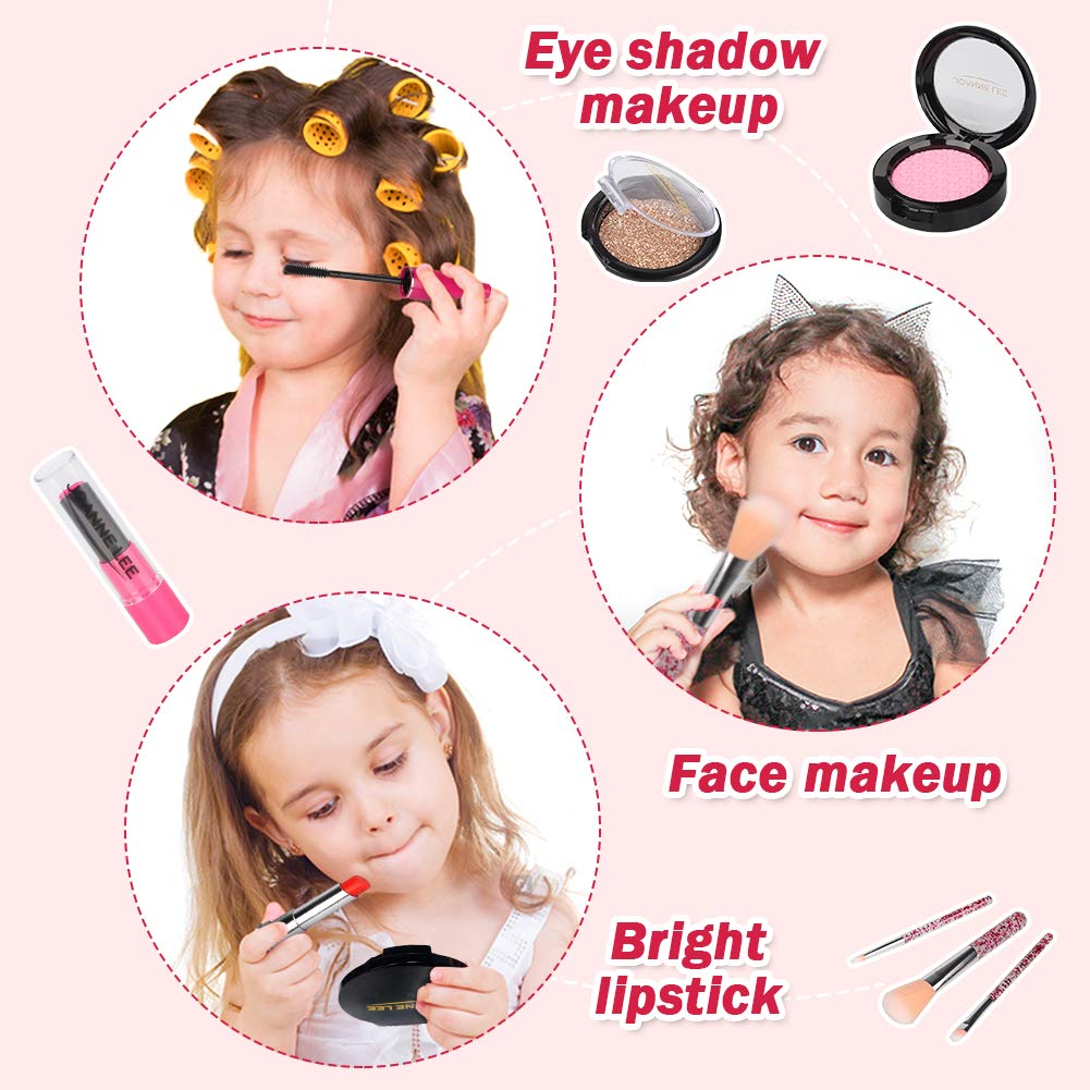 Pretend Makeup Toy Set - 22 PCS Safe Non-Toxic Fake Make Up Set Cosmetic Beauty Kit Role Play Gift for Little Girls Kids Children Age 3 4 5