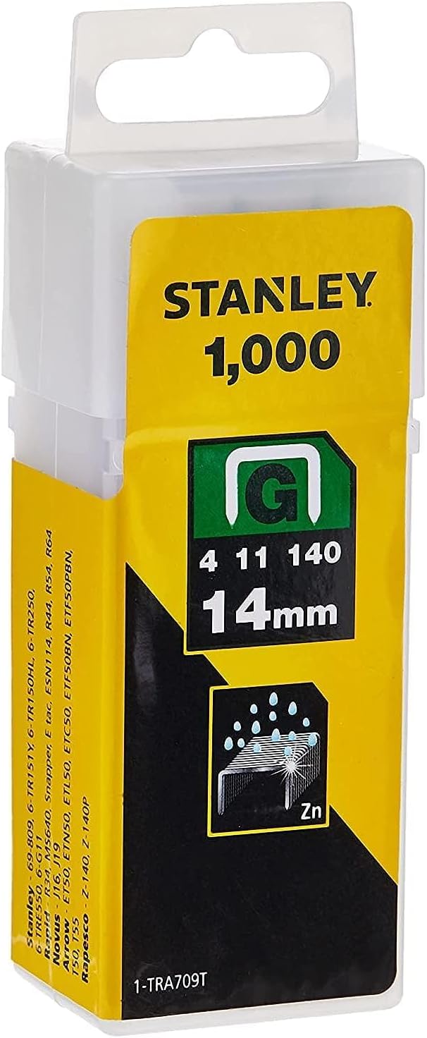 STANLEY 14mm Heavy-Duty Staples, Type G, Pack of 1000, 1-TRA709T