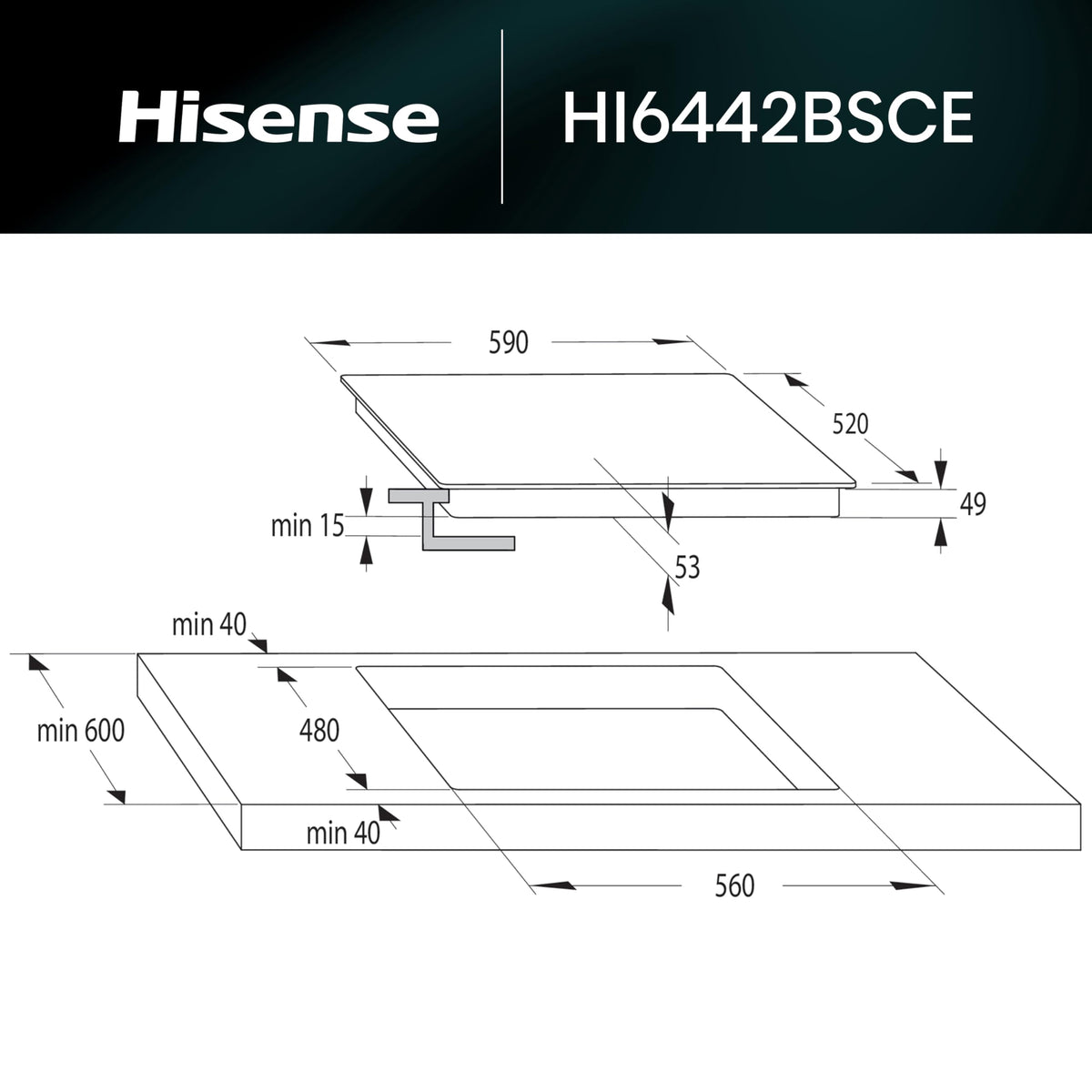 Hisense E6432C Built-in 60cm Electric Ceramic Hob with Child Lock, Touch control, Timer Function - Black 7200W, 20 x 24 x 2 inches (L x W x H)