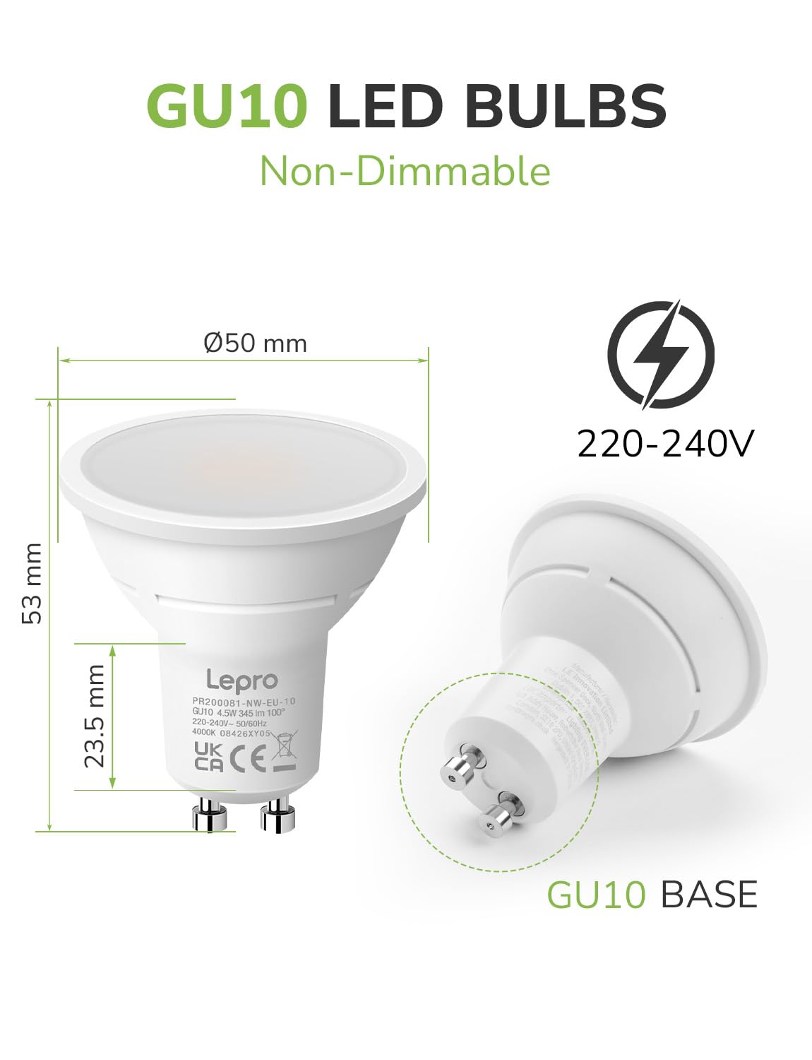 Lepro GU10 LED Bulbs, Warm White 2700K, 4.5W, 50W Equivalent, Pack of 5