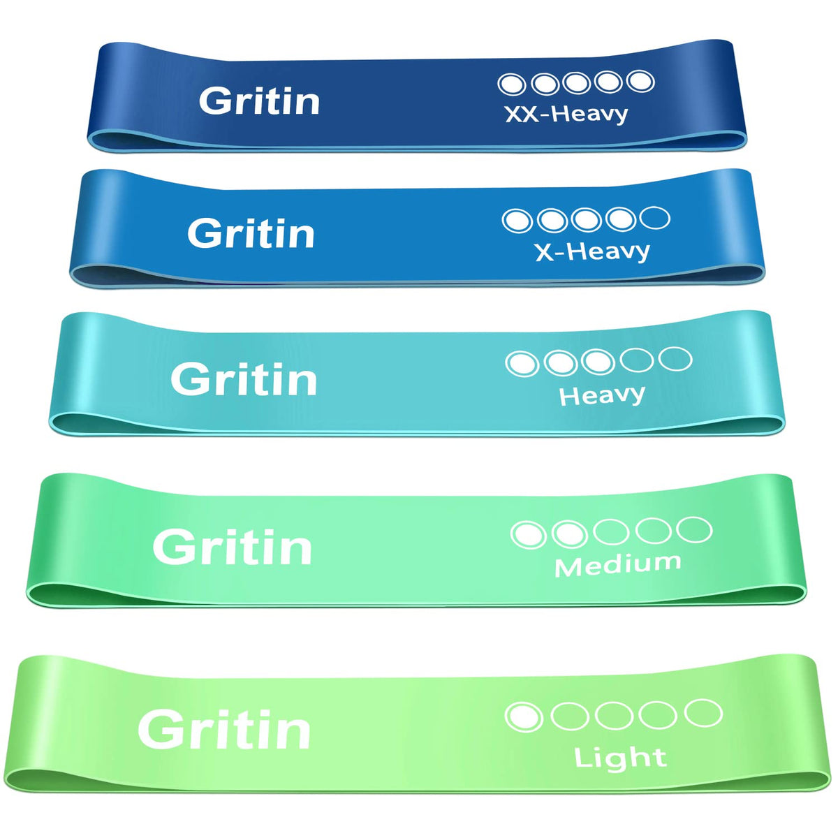 Gritin Resistance Bands, Set of 5 Skin-Friendly Resistance Exercise Band