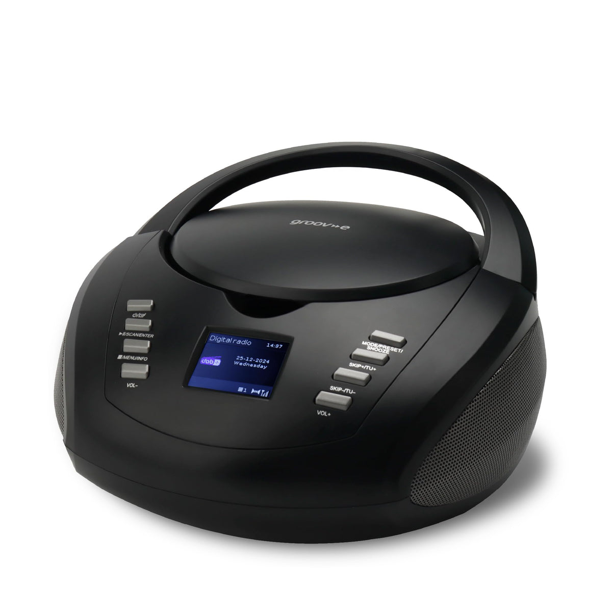 Groov-e Original Boombox - Portable CD Player with Bluetooth, Radio, 3.5mm Aux Port, & Headphone Socket - LED Display, 2 x 1.2W Speakers - Battery or Mains Powered - Black