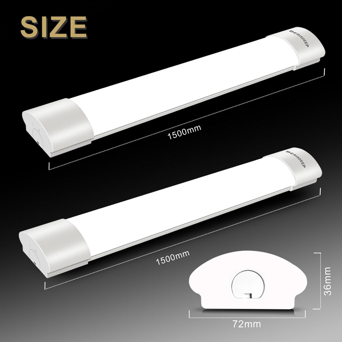 Plug and Play LED Batten Light 4ft with 3m Cable, 36w, 6500K