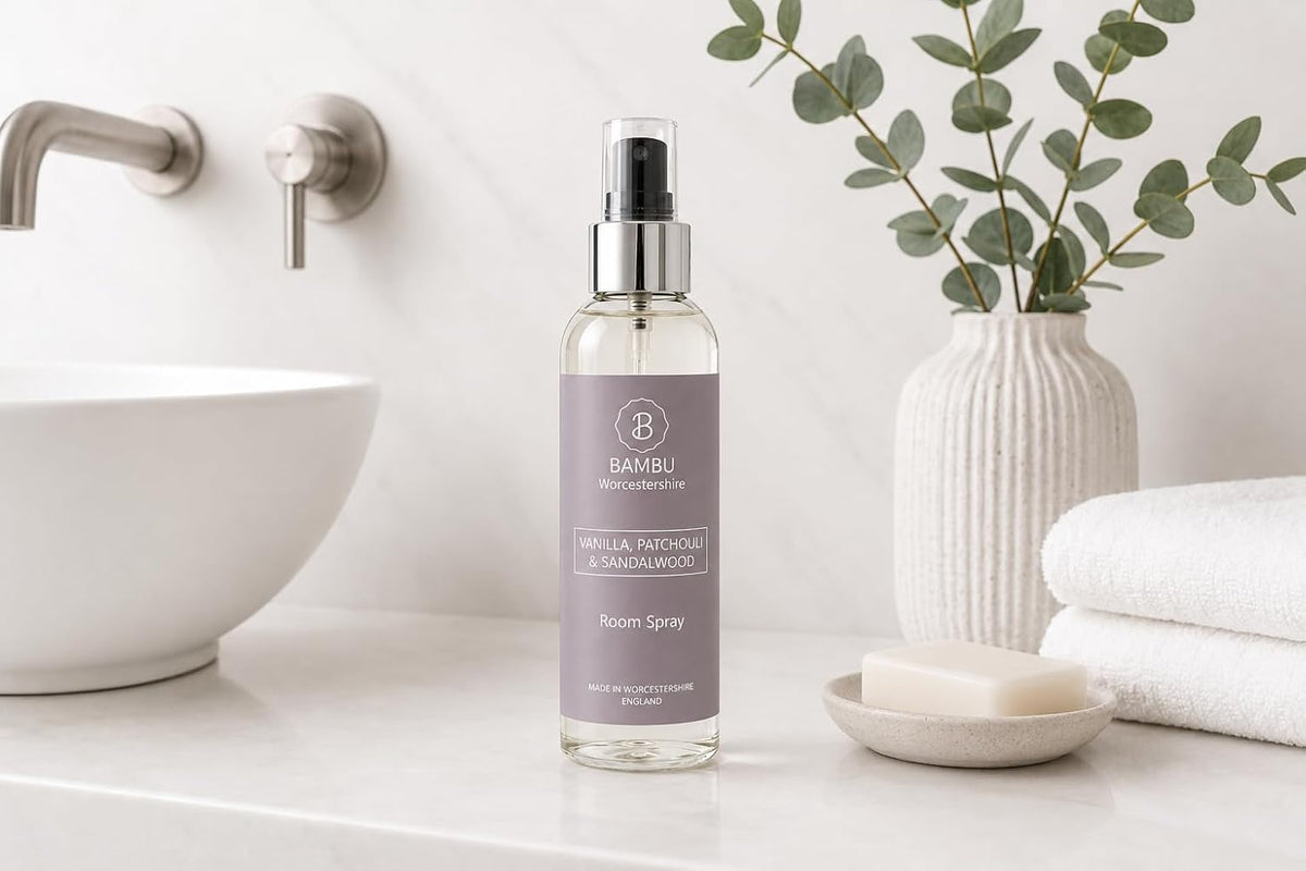 Bambu Vanilla, Patchouli & Sandalwood Luxury Room Spray 150ml – Long-Lasting Home Fragrance & Air Freshener for Bedroom, Bathroom & Office