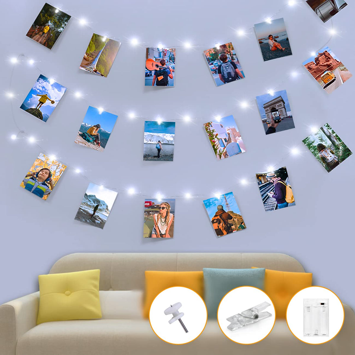 Kolpop 50LED Photo Clip String Lights, 5M Photo Peg Fairy Lights Indoor with 30 Clips Battery Powered Cooper Wire Hanging String Photo Display for Bedroom Birthday Wedding Party Christmas Decorations