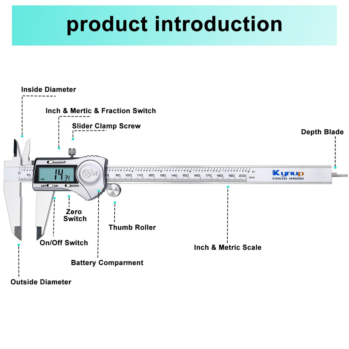 Kynup Digital Caliper 150mm, 6 inch Digital Vernier Caliper with LCD Screen