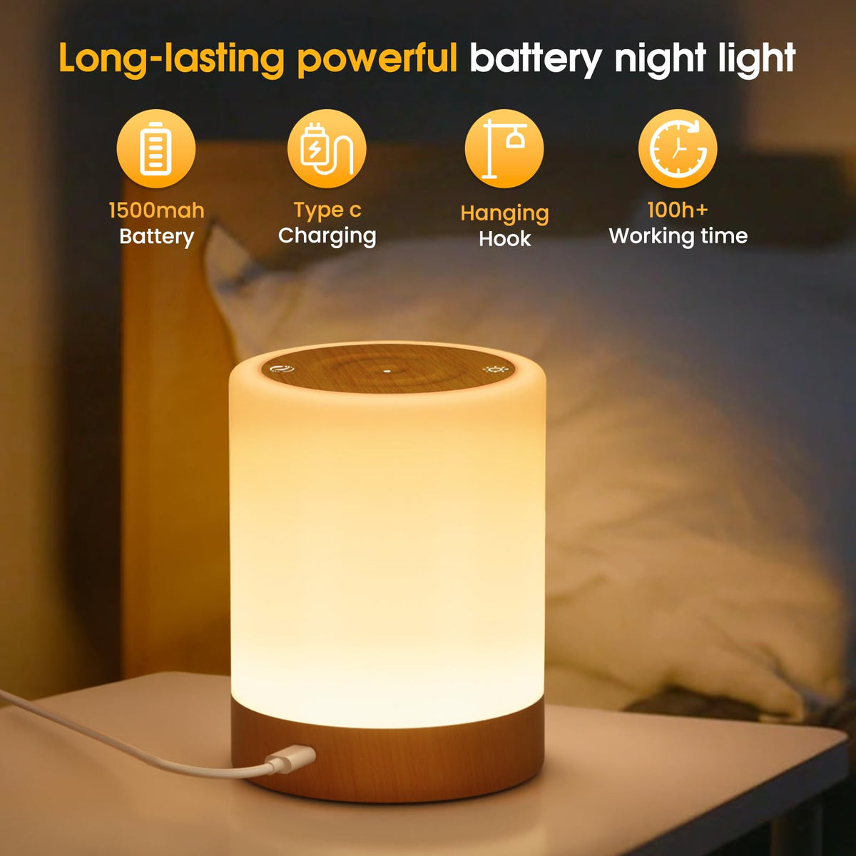 ONEWAY Night Light, LED Touch Bedside Lamp with 256 RGB & Timer & Memory
