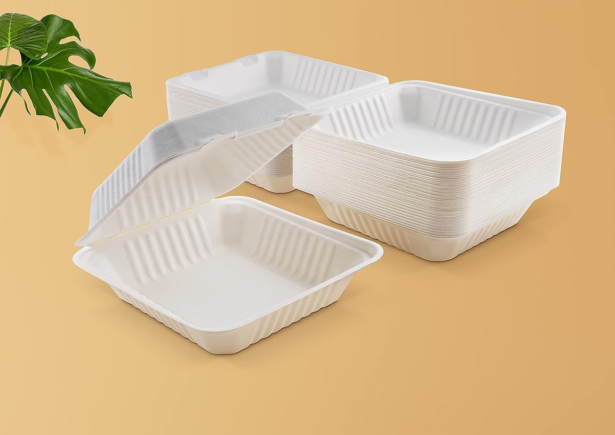 FOOGO Green 50pcs Clamshell Takeaway Boxes, 9x6 inch, 30oz / 900ml