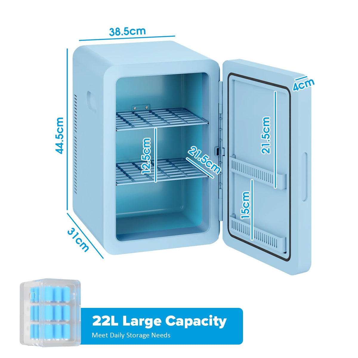 Mini Fridge 22L/30 Cans, Cooler & Warmer for Bedroom, AC & 12V DC