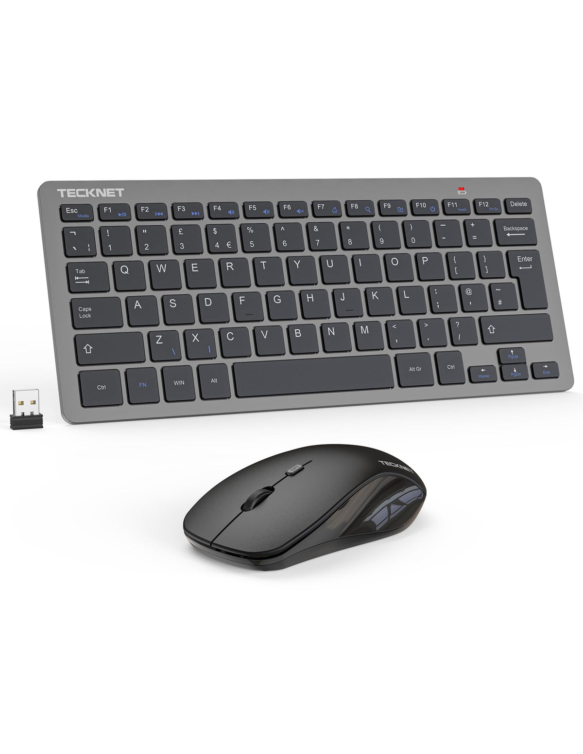 TECKNET Mini Wireless Keyboard and Mouse Set, 2.4G Cordless USB, Black