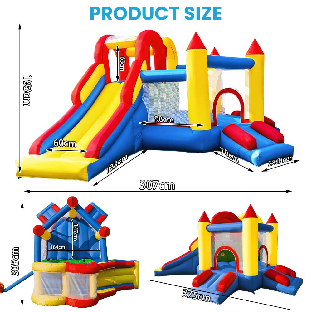 Baralir 7-in-1 Kids Inflatable Bouncy Castle with Blower — 371x351x188cm | Ages 3-10