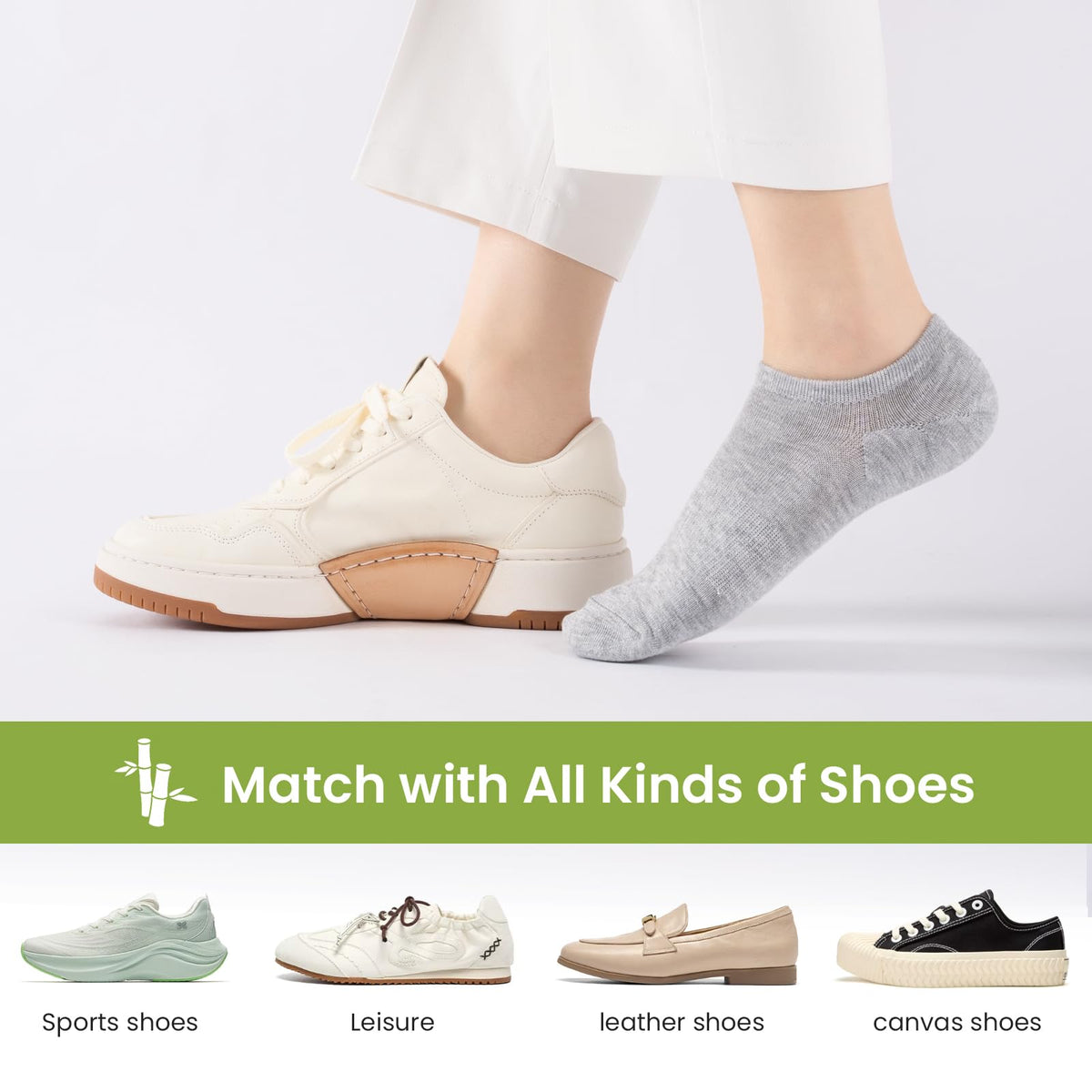 Niofind Bamboo Trainer Socks for Womens & Mens, 6 Pairs, Non Slip No Show
