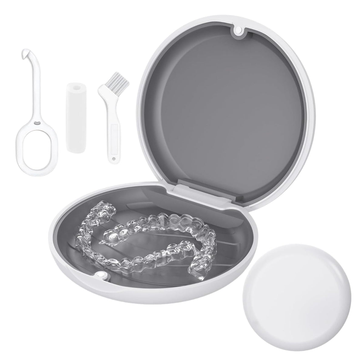Retainer Case, Slim Aligner Cases for Invisalign, Mouthguard Case with Removal Tools& Aligners Chewies& Brush, Removable Inner Tray Silicone for Easy Cleaning (Pink)