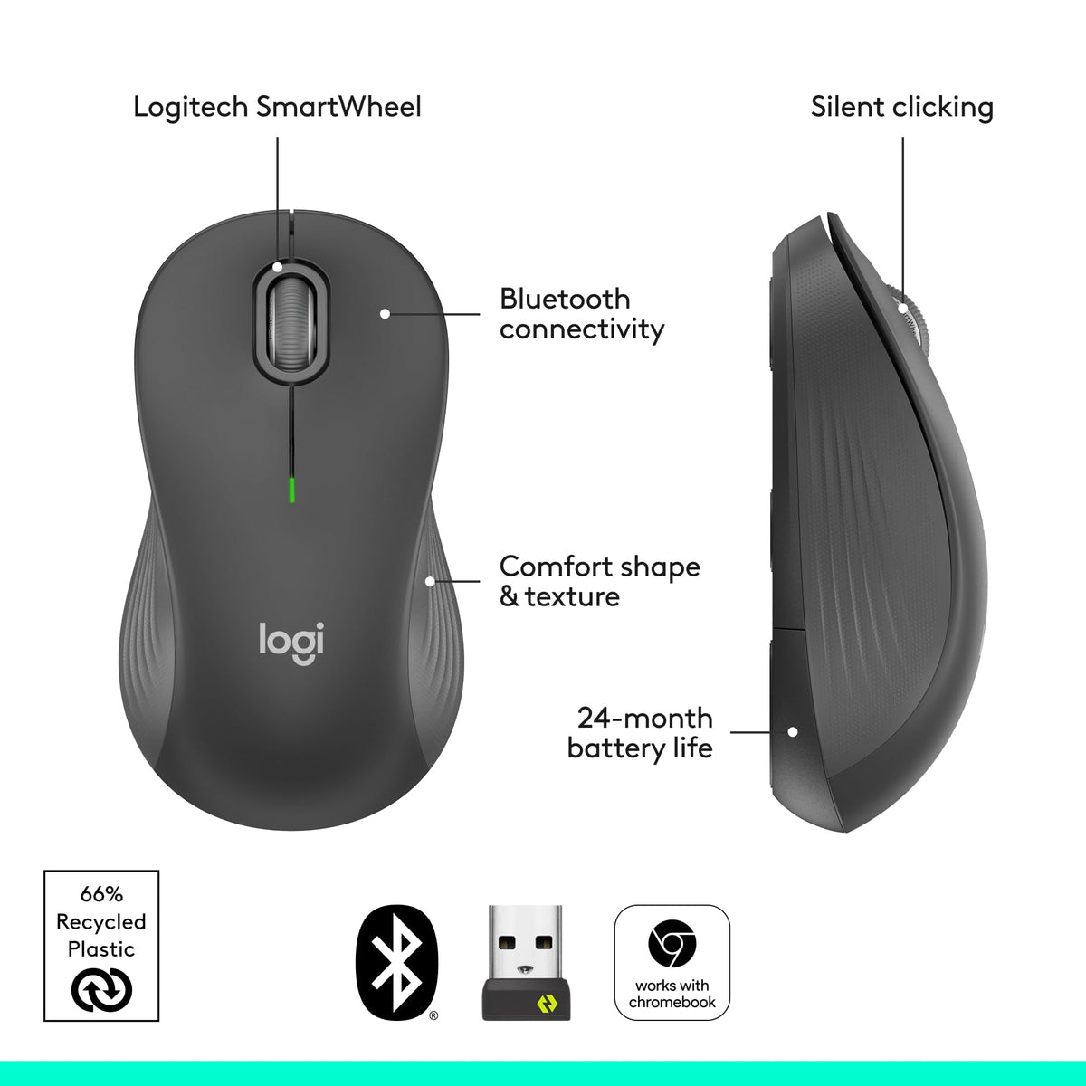 Logitech Signature M650 L Full Size Wireless Mouse - For Large Sized Hands