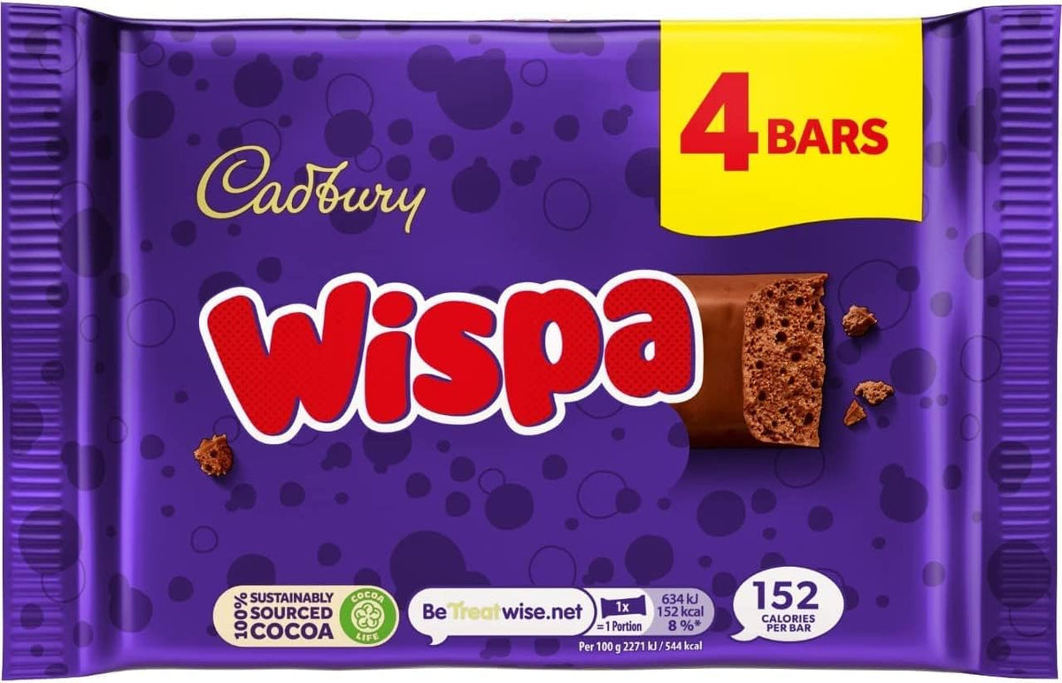 Cadbury Wispa Chocolate Bar, Smooth Milk Chocolate, 4 x 27.9 g (Pack of 1)