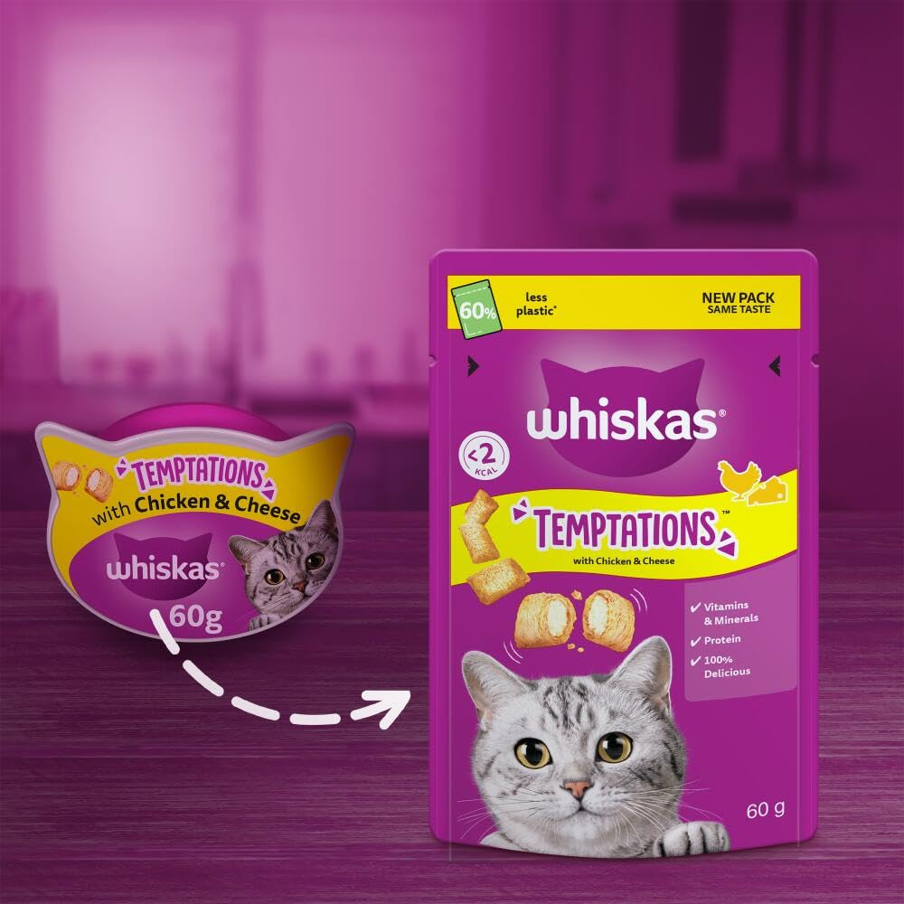 WHISKAS Crunch 100g (Pack of 6) - Tasty Topping Adult Cat Treat Biscuits