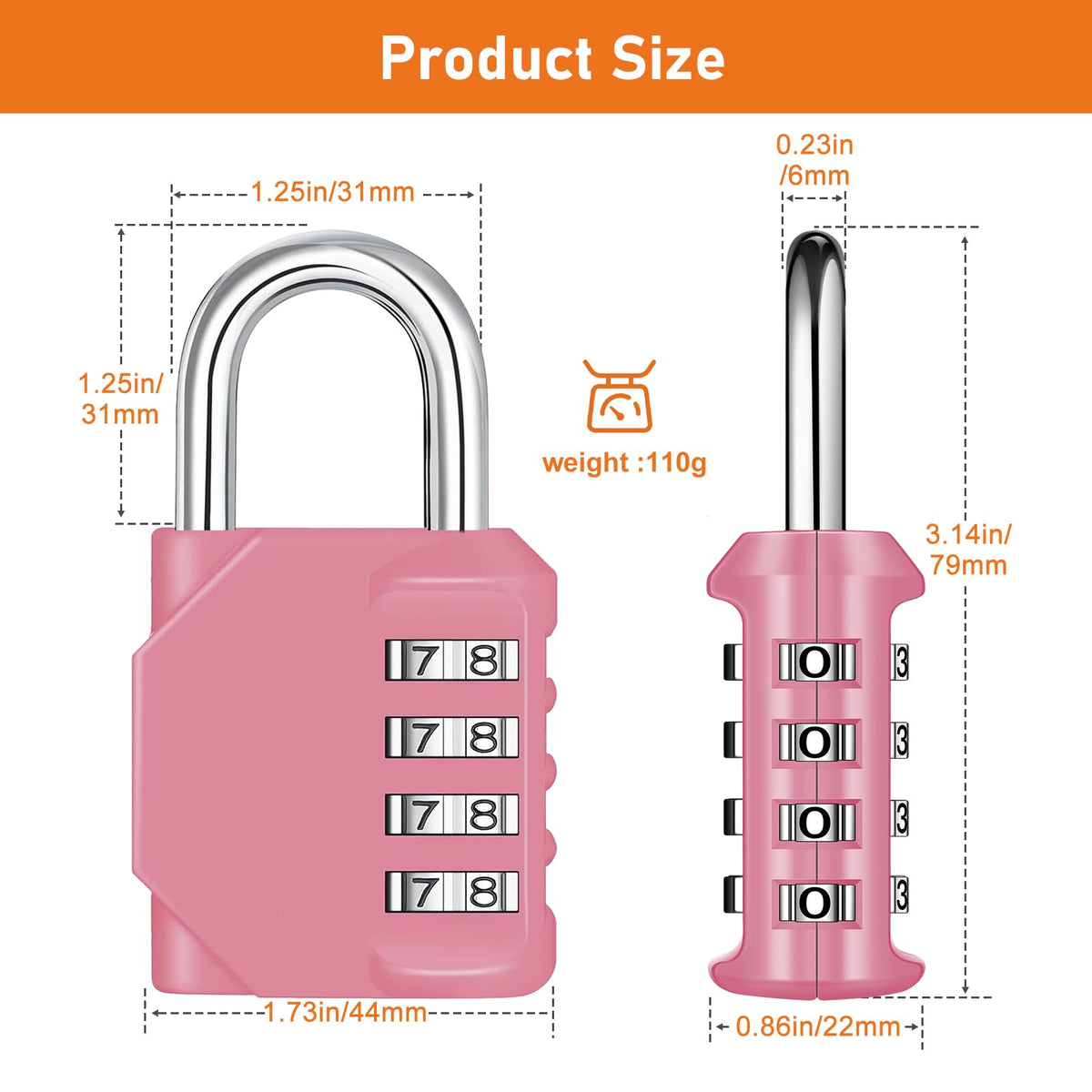 NAGE Padlocks with Code, Combination Lock 4 Digit Gym Locker (1P, Red)
