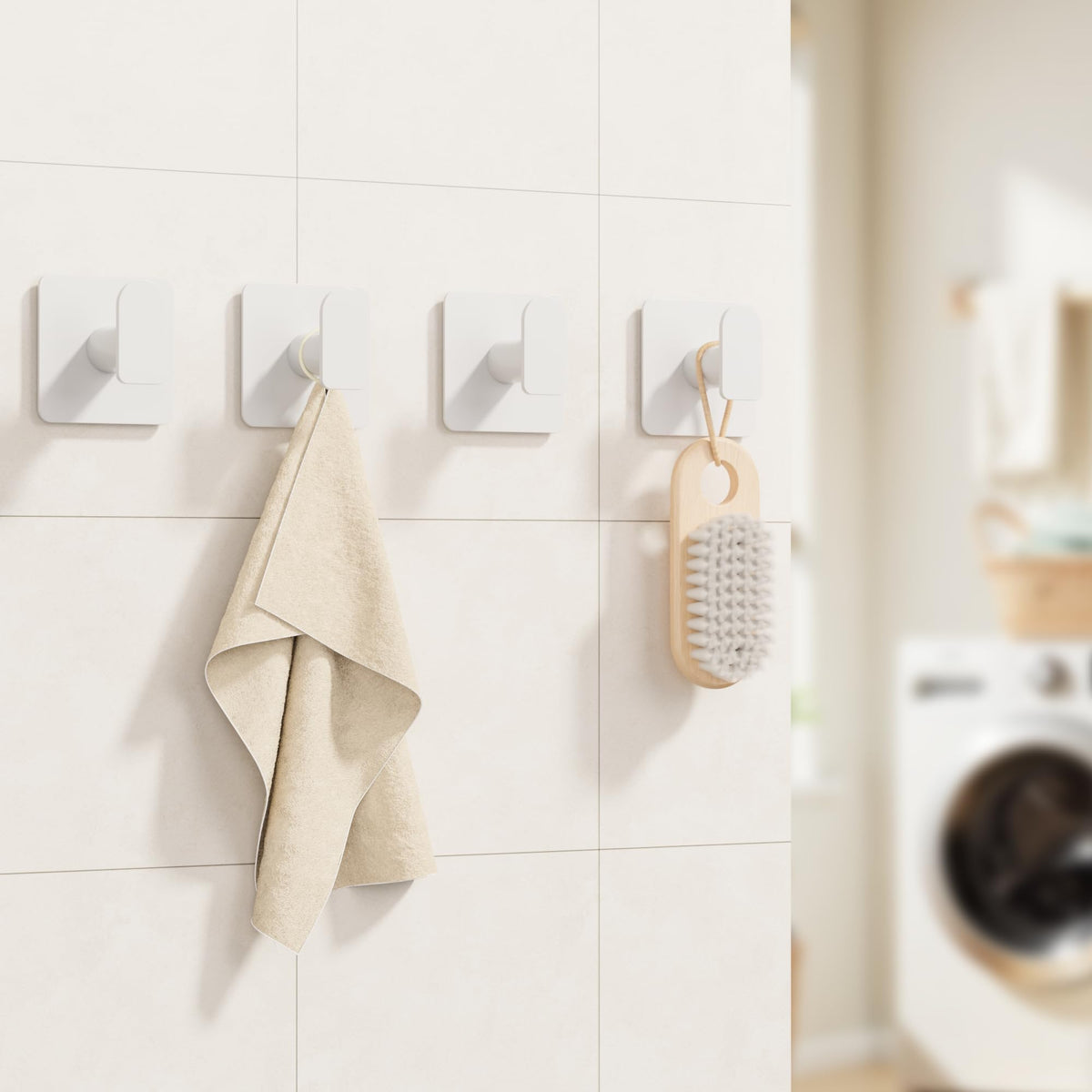 Aikzik 4 Pack of Self Adhesive Hooks, Max 8kg Load Sticky Hooks, Tea Towel Hooks, Versatile Self-Adhesive Wall Hooks for Use in Bathrooms, Kitchens, Doors, Cupboards, Bed Curtains, Towels, Key
