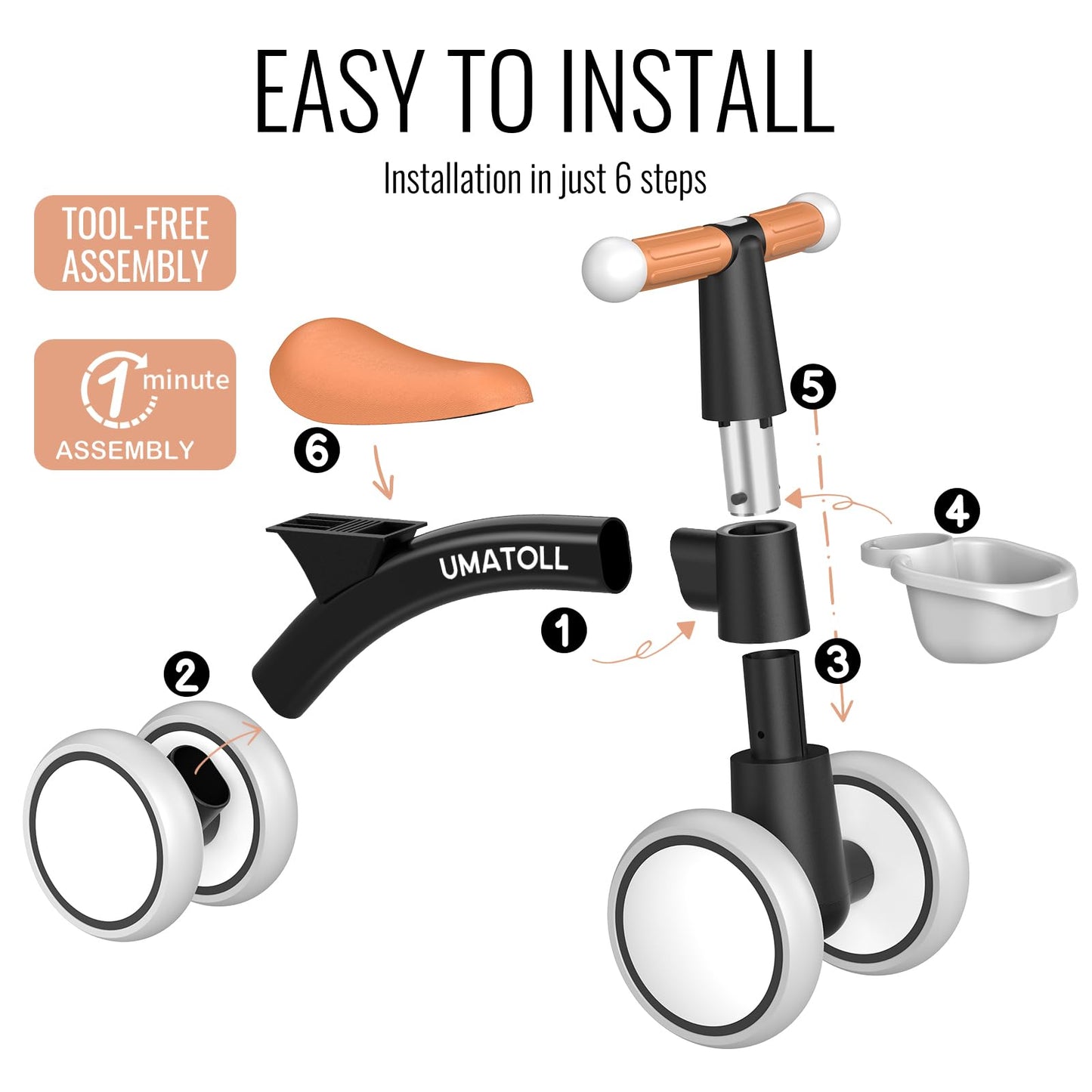 Umatoll Baby Balance Bike for 1 Year Old Boys Girls, 12-24 Months Toddler Balance Bike with Removable Basket, Adjustable Seat, 4 Wheels Infant Bike, First Birthday Gift