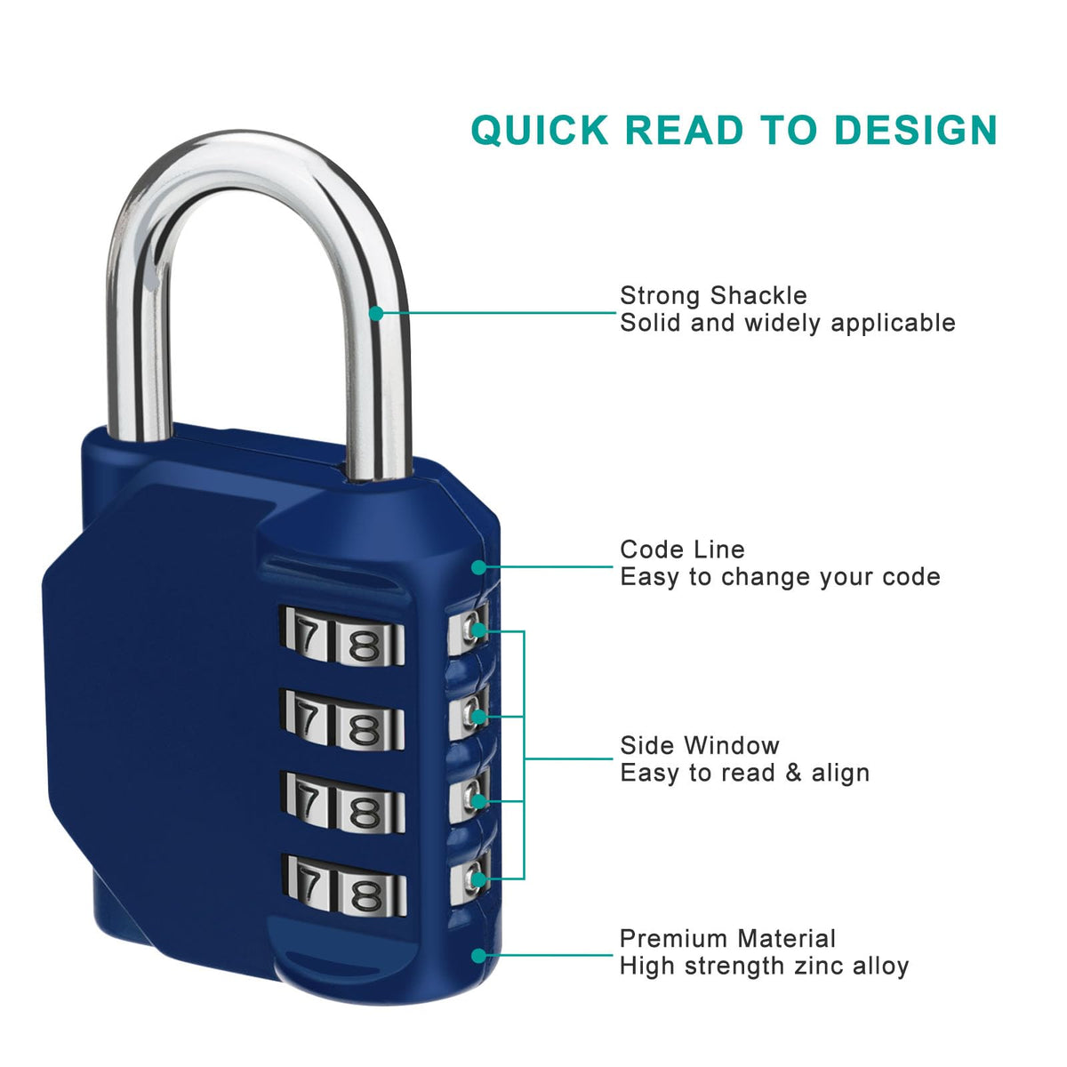 ZHEGE Combination Padlock, 4 Digit Coded Padlock (Sky Blue)