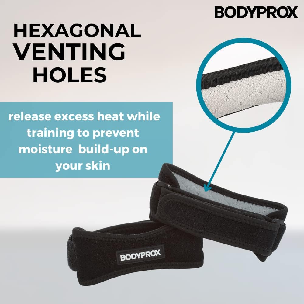 Bodyprox Patella Tendon Knee Strap 2 Pack, Knee Pain Relief Support Brace For Hiking, Soccer, Basketball, Running, Jumpers Knee, Tennis, Tendonitis, Volleyball & Squats