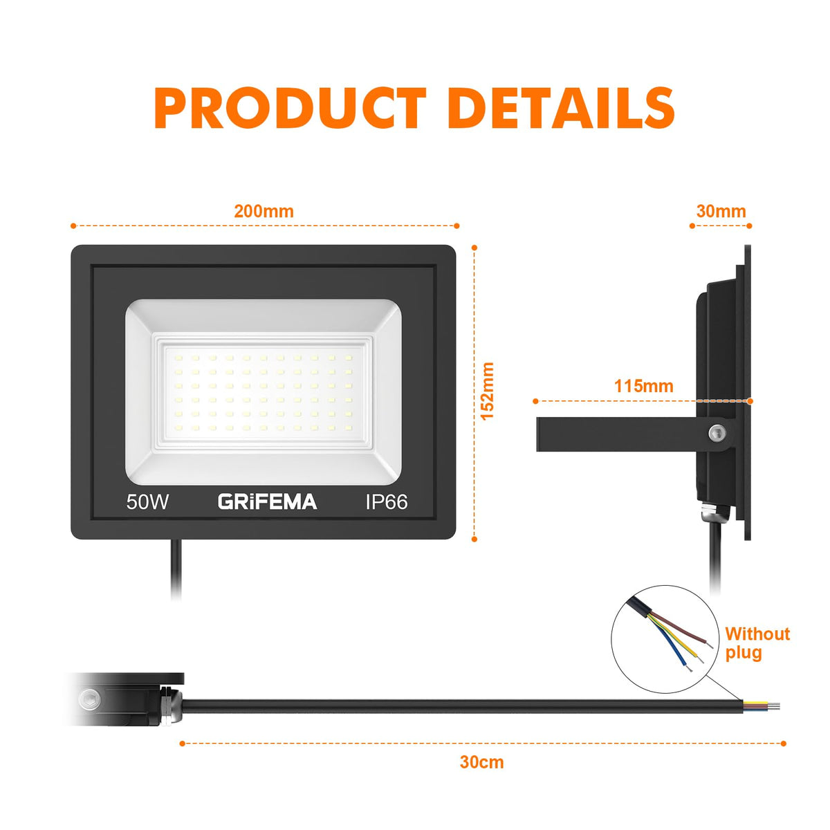 GRIFEMA 20W LED Security Light with Motion Sensor 2200LM 6500K