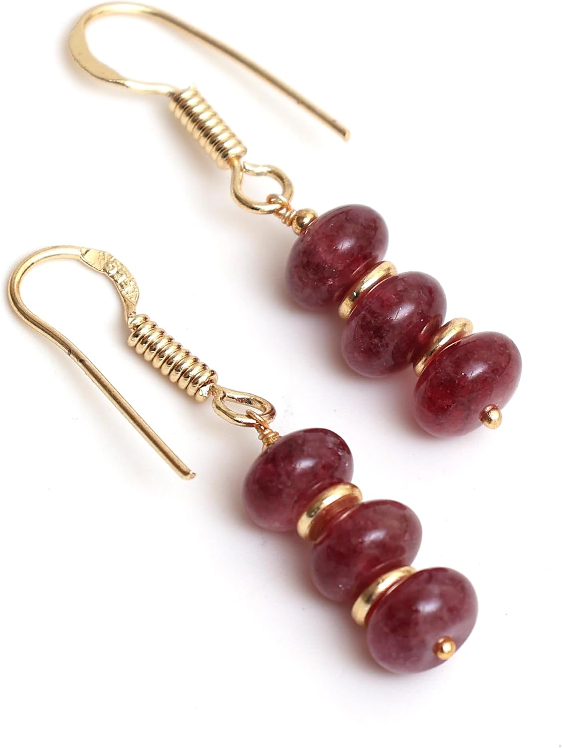 Gempires Natural Gemstone Rondelle Bead Earrings for Women | 8mm Beaded Drop Dangle Earrings | Gold Plated Hypoallergenic Hook Jewelry | Handmade Lightweight Crystal Earrings