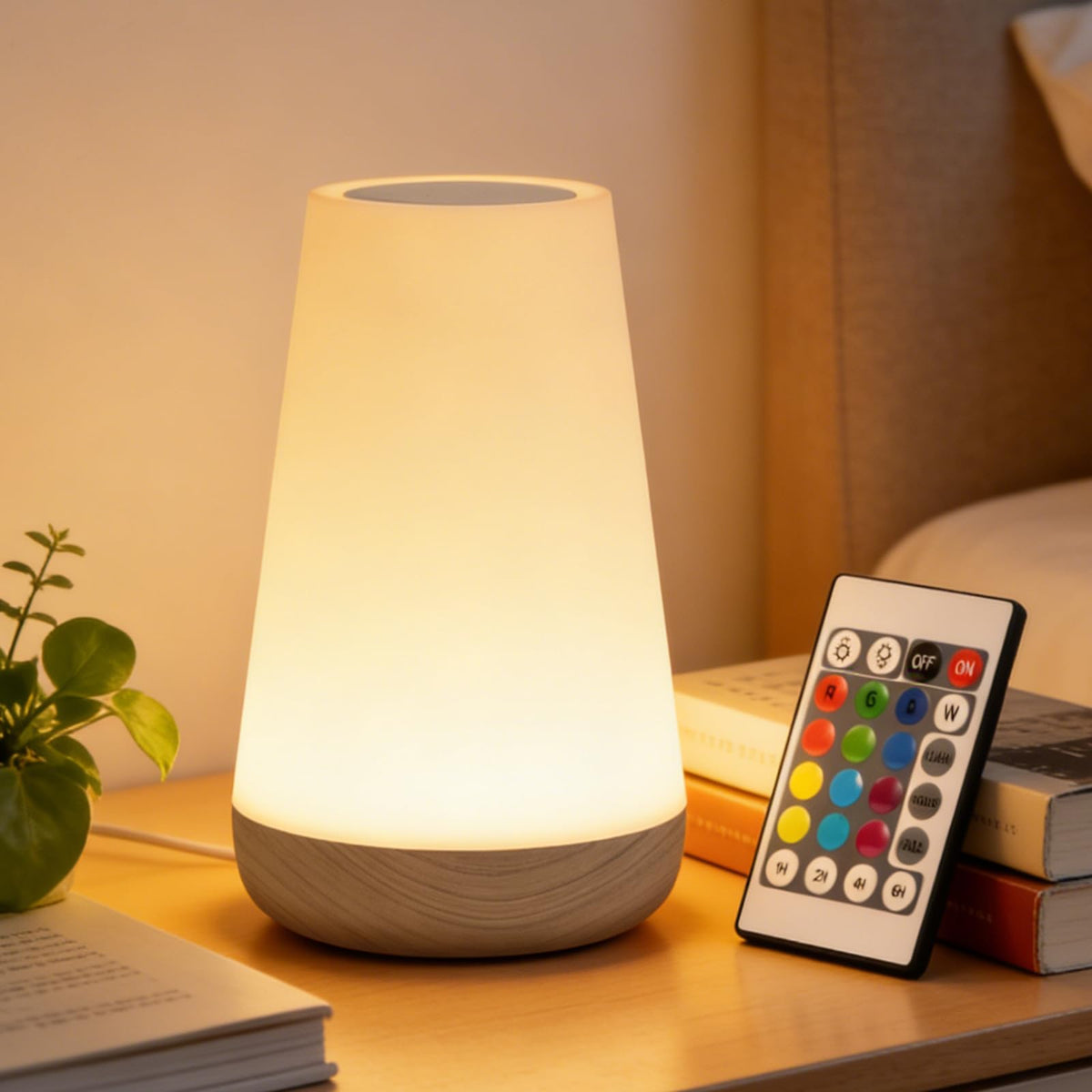 Ledivion Night Light, LED Touch Bedside Table Lamp, RGB Colours Changing, 5 Brightness Level, Timing Function, Dimmable Rechargable Remote Control Light for Bedroom, Living Room