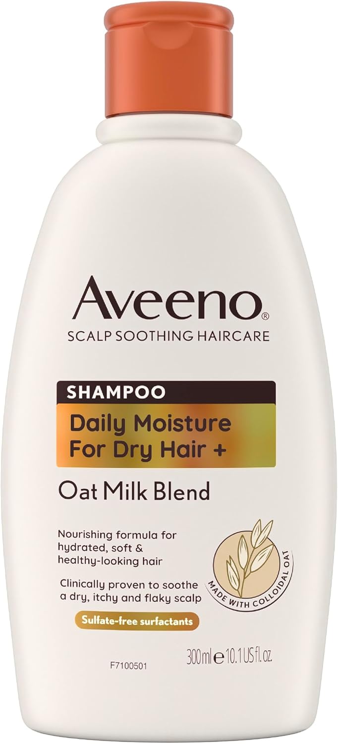 Aveeno Scalp Soothing Haircare Daily Moisture Shampoo, Oat Milk Blend, for Dry Hair, Soothes Dry, Itchy & Flaky Scalp, Clinically Proven, Sulfate Free, 300ml
