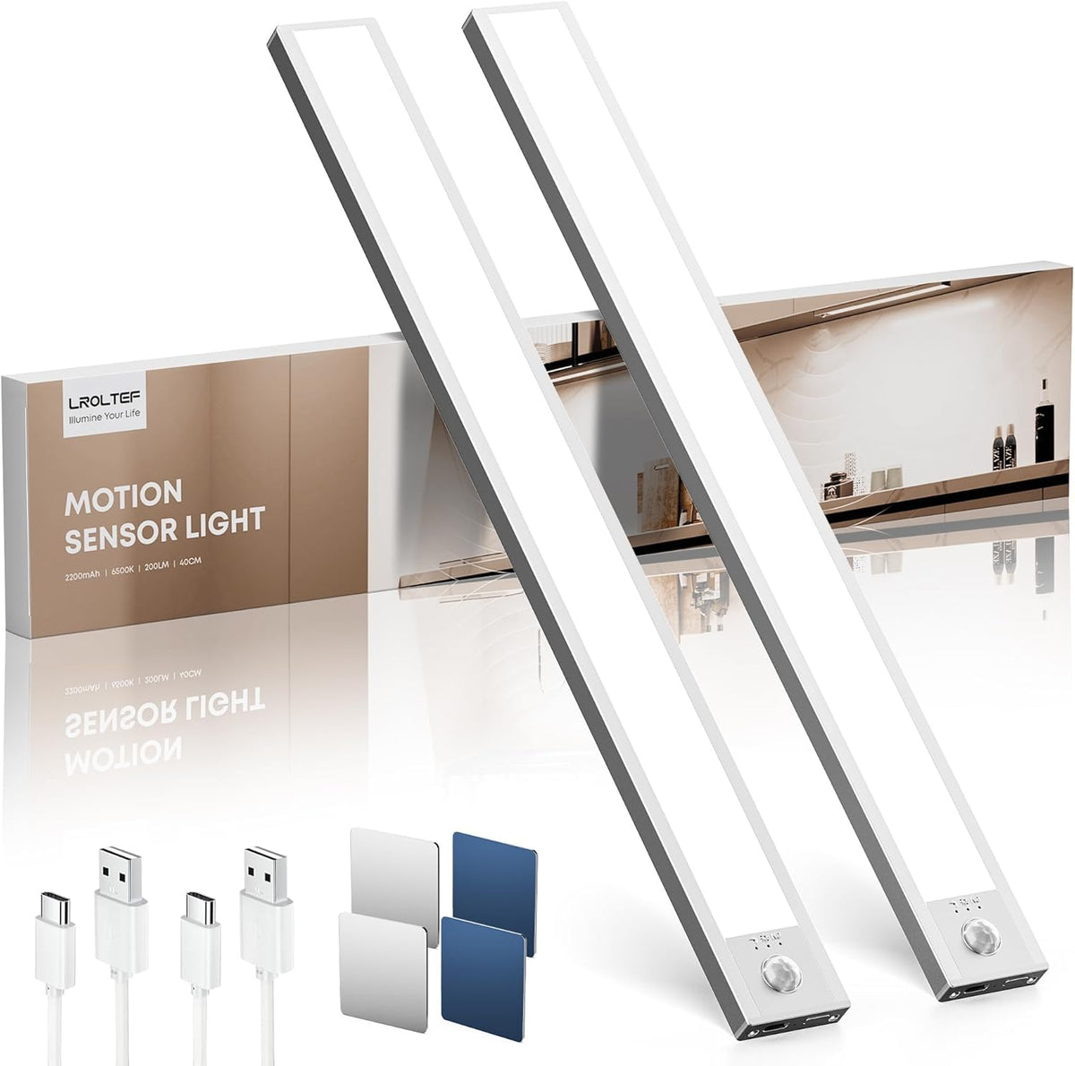 LROLTEF Under Cabinet Wardrobe Motion Sensor Lights Dimmable 21cm 1500mAh