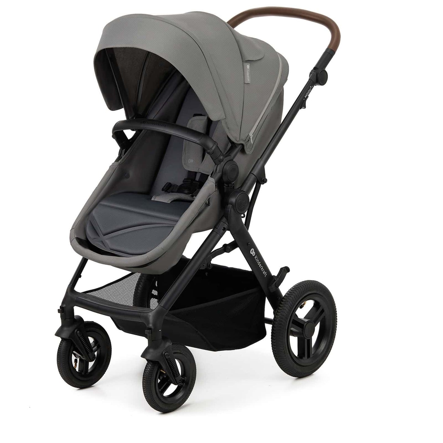 Kinderkraft MOOV 2 AIR 4 in 1 Set, Pram with Infant Car Seat with Isofix Base Mink PRO I-Size, Travel System, Baby Pushchair, Buggy, Foldable, from Birth to 22 kg, Inflatable Wheels, Gray