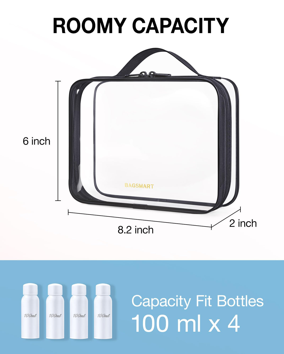 BAGSMART 2pcs Clear Toiletry Bag TSA Travel Essential for Makeup Liquids (Pack of 2)