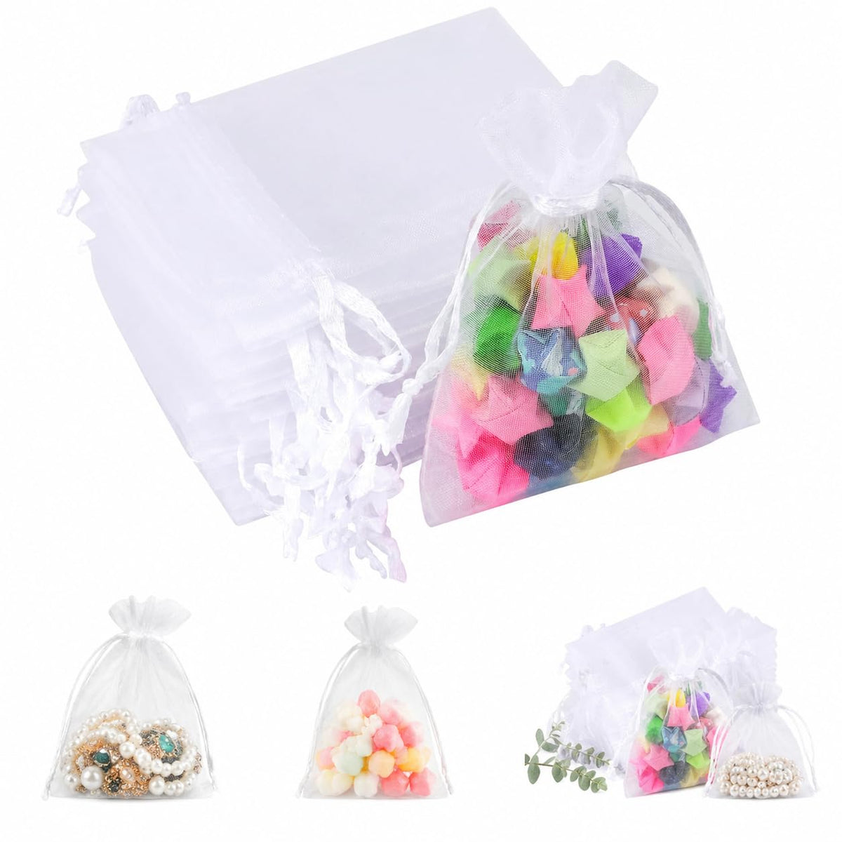 Lafefe 20Pcs Organza Gift Pouches, 7x9CM Clear Mesh Drawstring Pouches, Organza Gift Bags for Wedding Favours, Party, Festival, Candy and Game Favour Bags - Pink