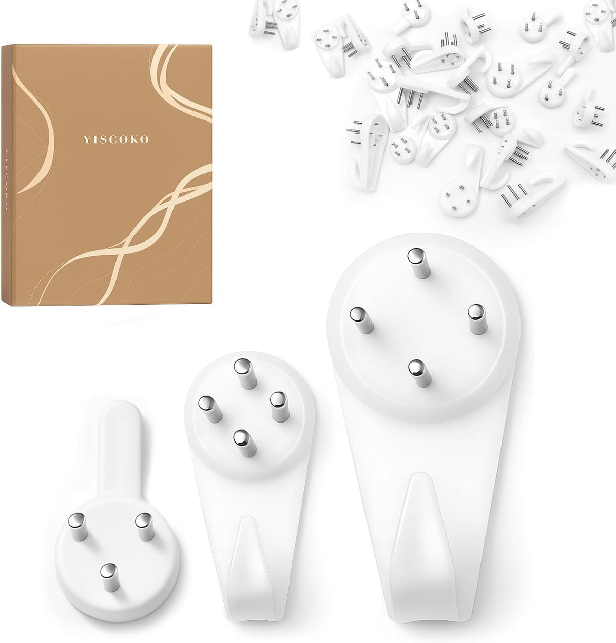 Picture Hooks Non-Trace Wall Hooks, Picture Hanging Hooks, Frame Hanger Hook, for Hanging Paintings Photos Mirror (24Pcs-Three Sizes)