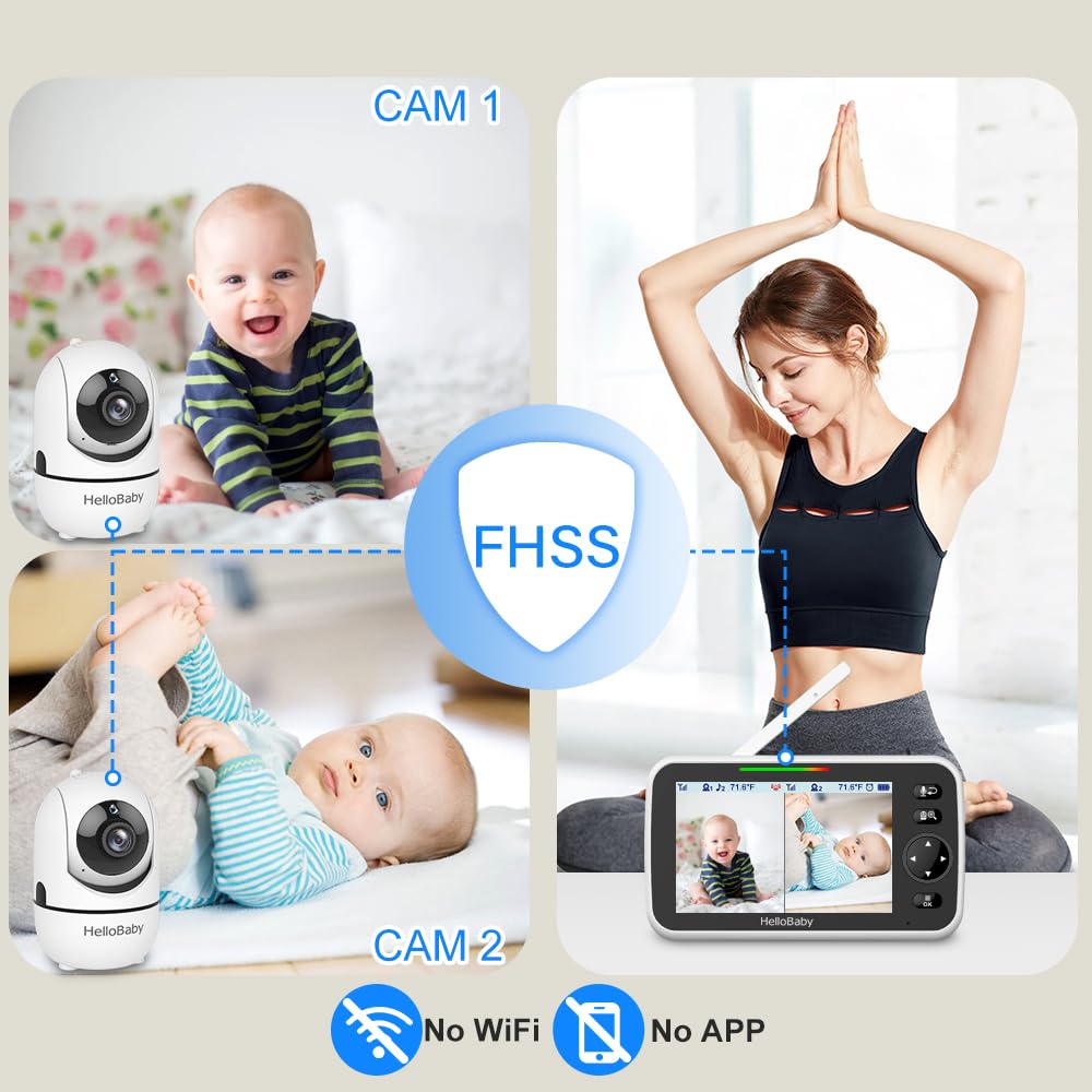 HelloBaby HB6550 Baby Monitor with Camera and Night Vision, 5" Split Screen