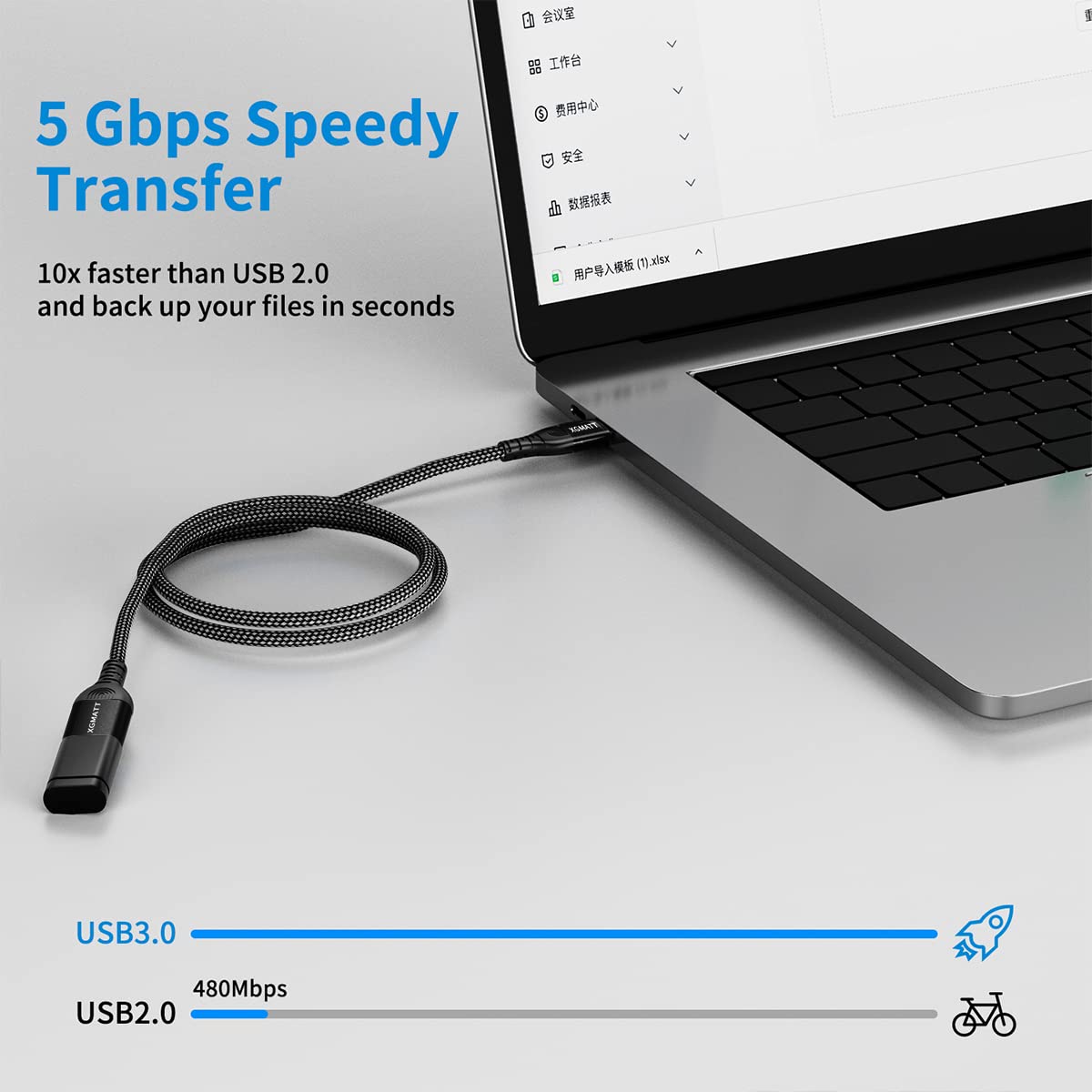 USB Extension Cable 2M 2Pack USB 3.0 Extender Male to Female Blue