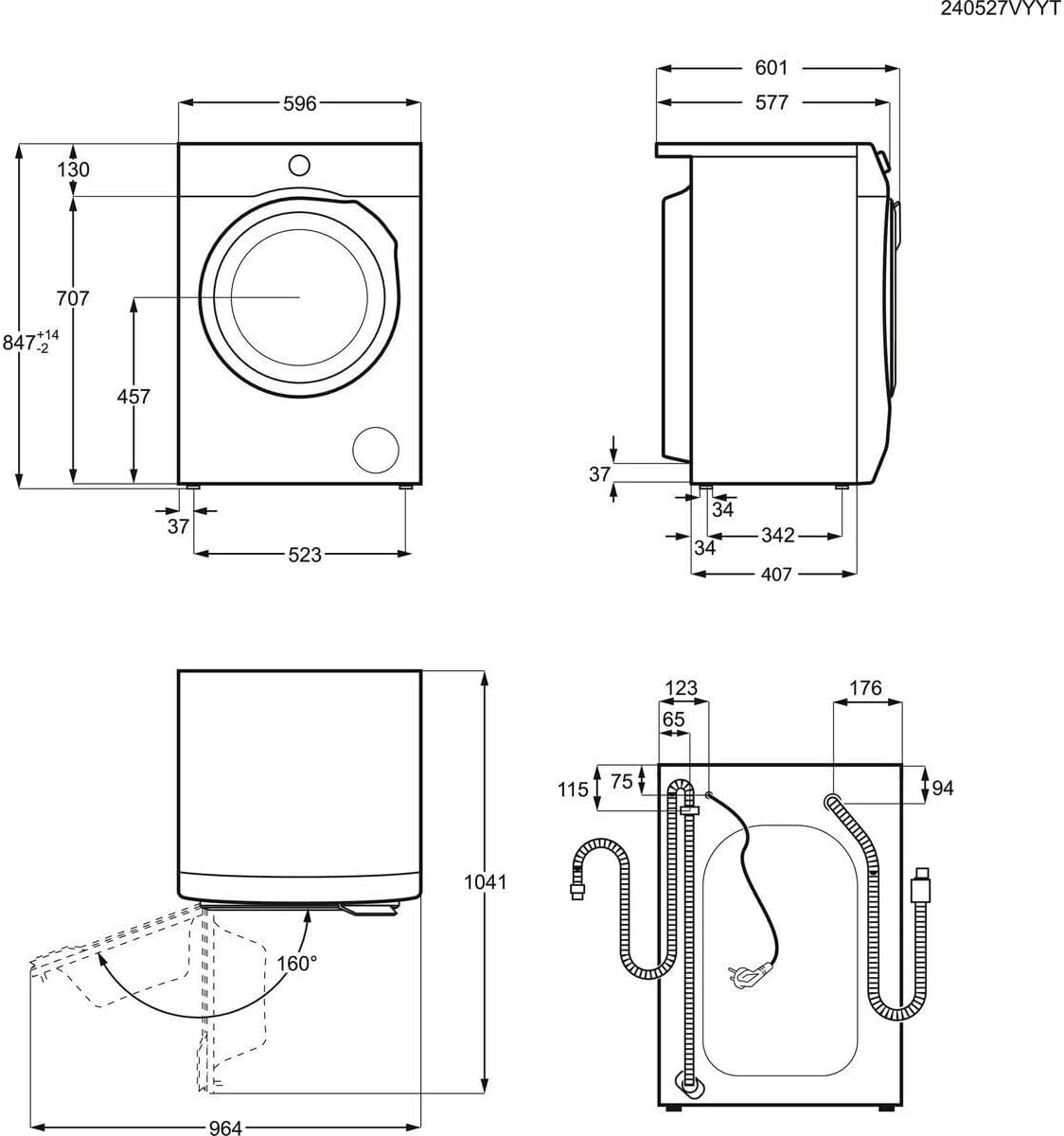 AEG 6000 Series Washing Machine 8kg LFR61844B, ProSense, TimeSave, Extra-Quick, Freestanding Washing Machine, 8kg Load, 1400rpm Spin, Inverter Motor+, Energy Rating A, White