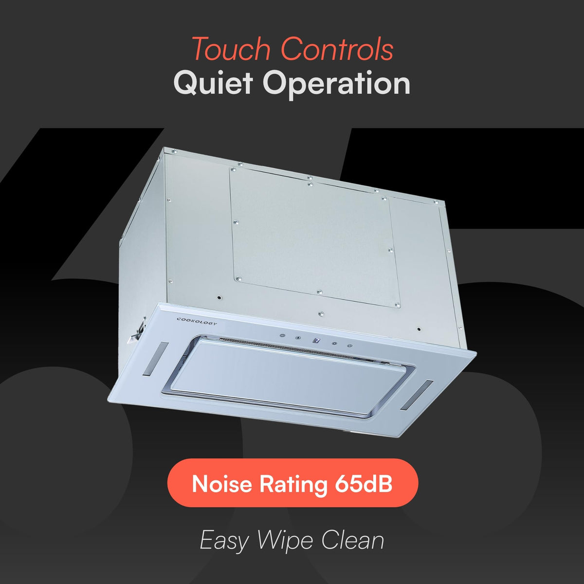 Cookology BUGL750BK Integrated Extractor Fan Cooker Hood in Black - 75cm Width - Built-in Cupboard Glass Canopy - Touch Controls - 2 LED Lights - Switch-off Timer - 3 Speed Settings - A+ Rated