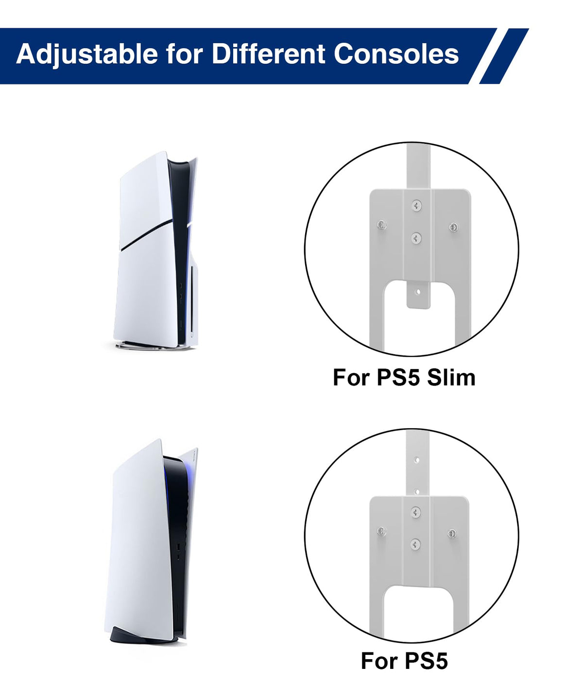 Console Holder Wall Mount for PS5:Gaming Stand for PlayStation 5 and 2 Controller Stand Kits Black