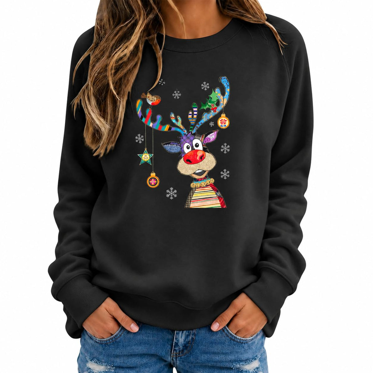 Christmas Jumpers Women Reindeer Graphic Print Sweatshirts Ladies Xmas Tops