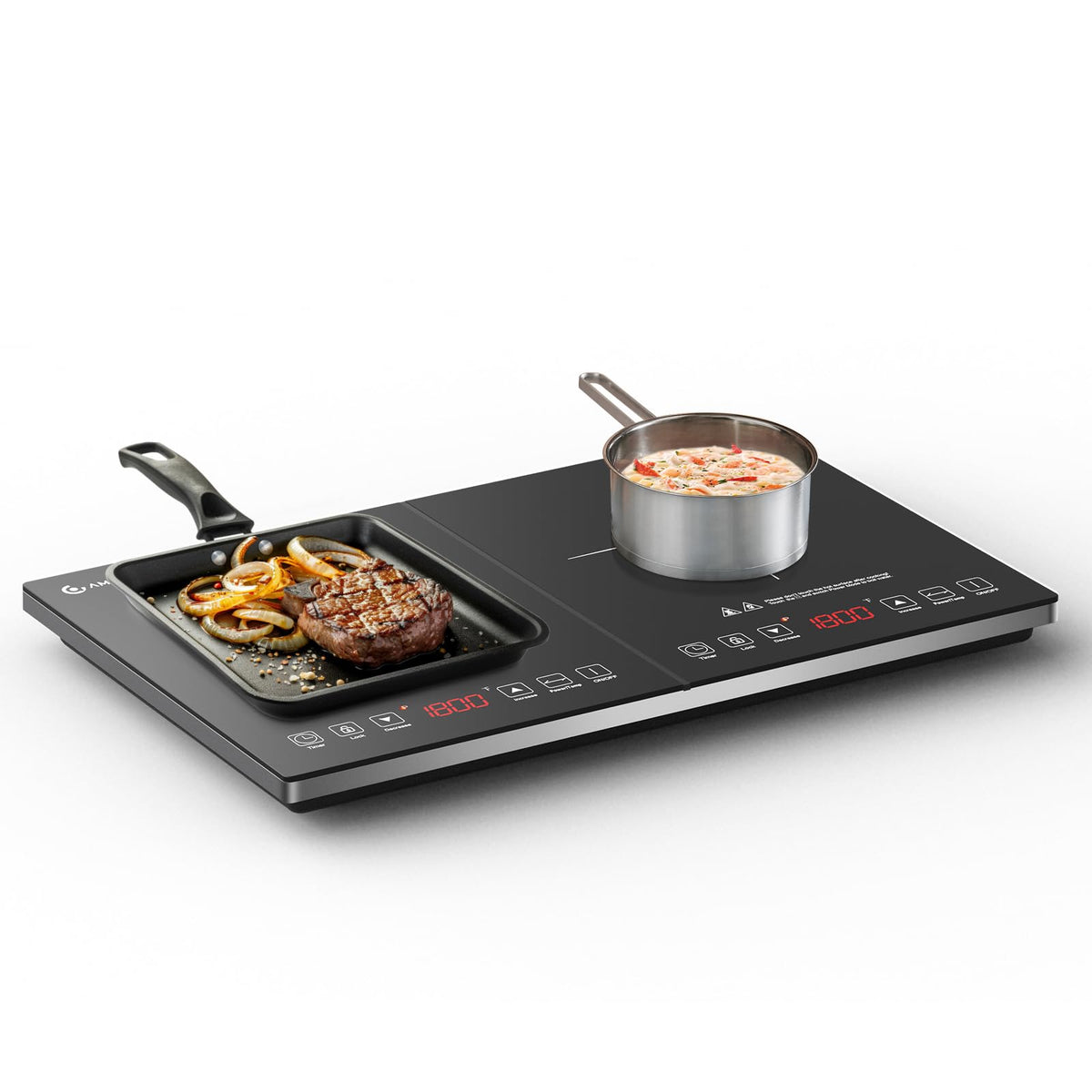 AMZCHEF Single Induction Cooker, Ultra-thin Induction Hob with Fashion Look, 20-level Power and Temperature Control, Black Frosted Glass Panel, Touch Sensor, 3-hour Timer, Safety Lock