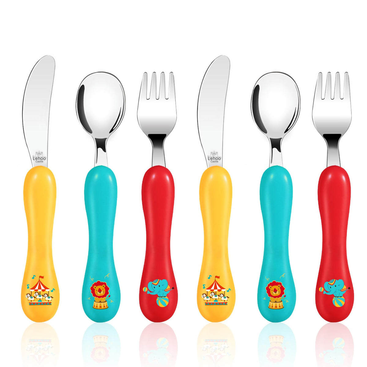 Lehoo Castle Stainless Steel Toddler Cutlery Set, 6-Piece Dinosaur Design